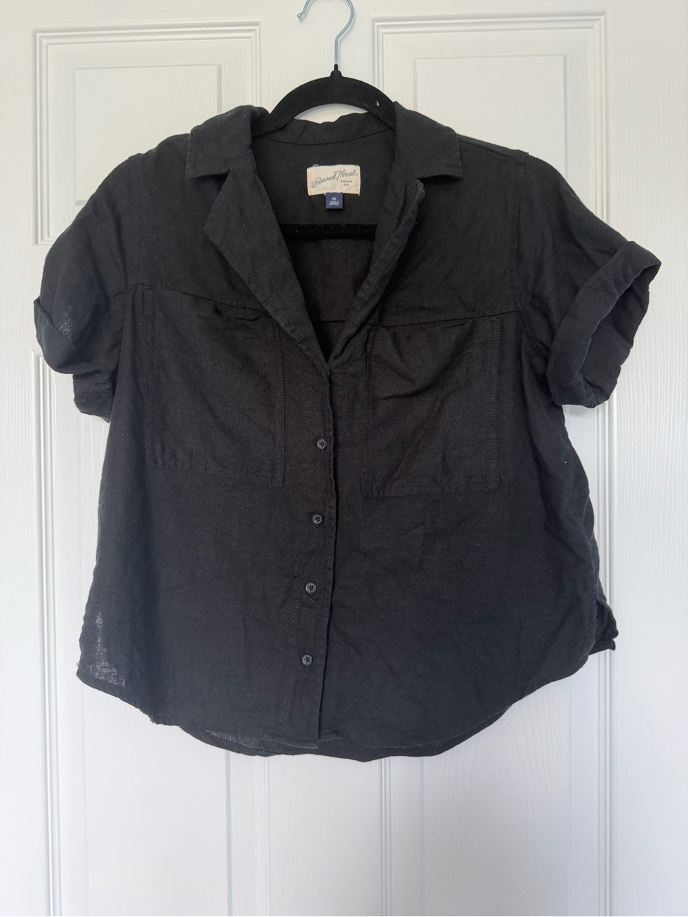 Universal Threads Black Linen Blend Short Sleeve Button Down Size Extra Small
